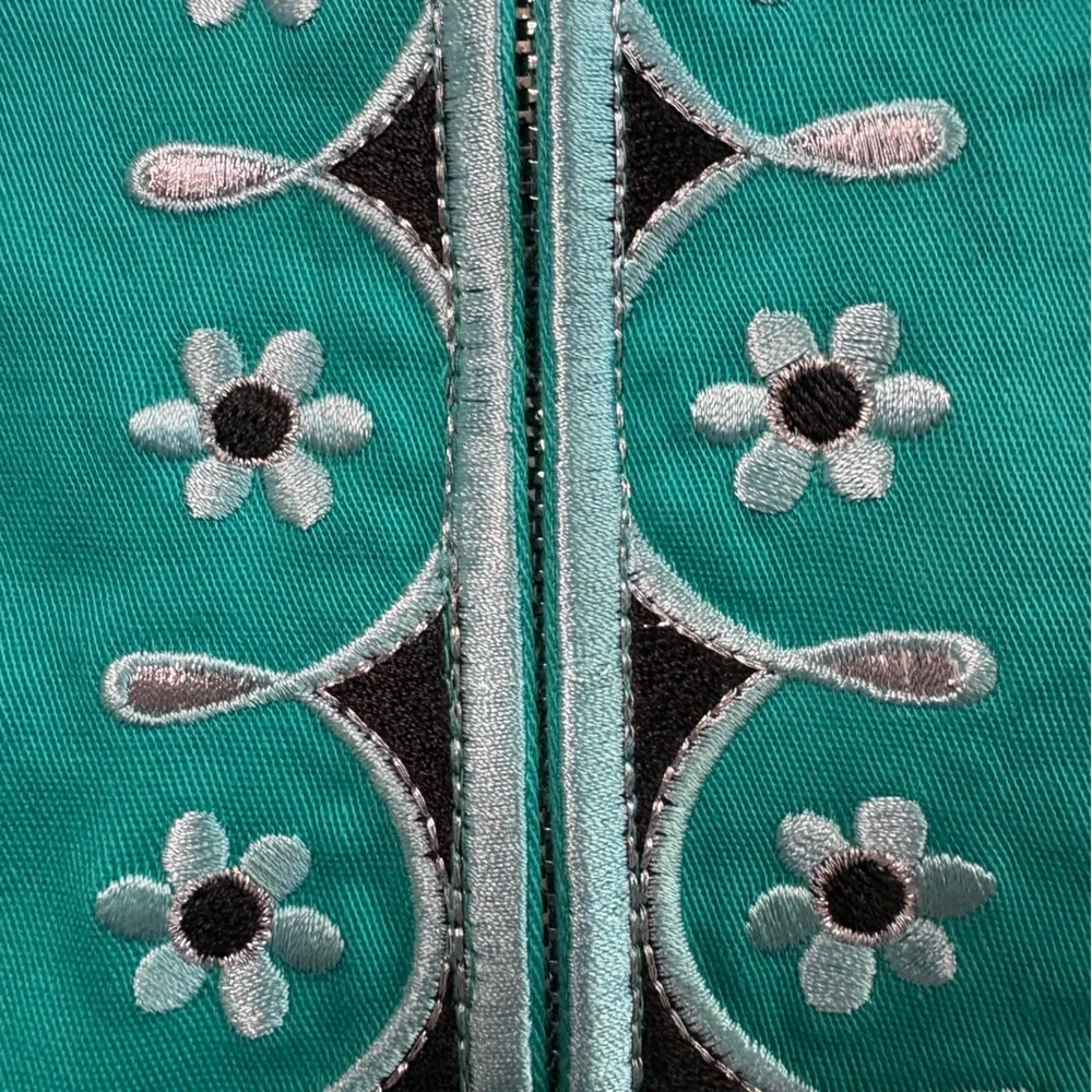 BOB MACKIE Wearable Art‎ Turquoise Embroidered Floral Jacket L